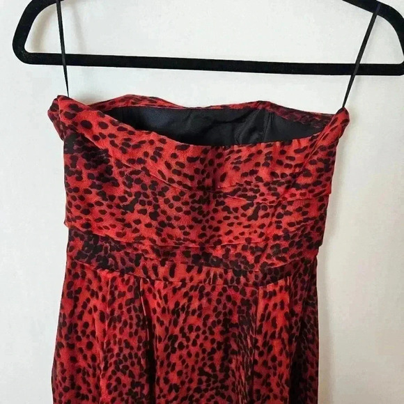 ♥ZARA Silk Red leopard strapless dress - Picture 7 of 14